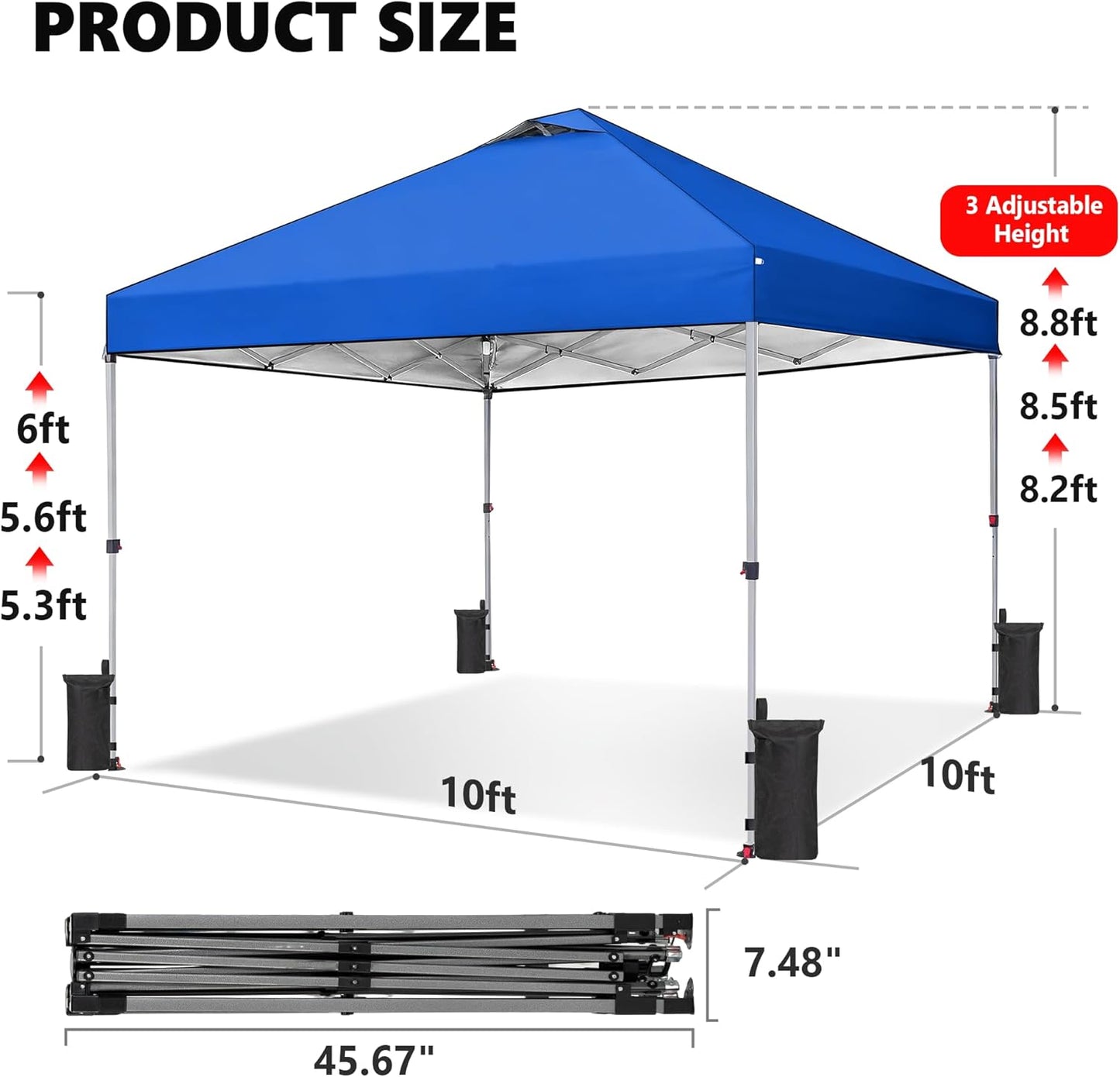 10x10ft Pop Up Canopy Tent, Heavy Duty 1-Person One Push Setup, Portable Outdoor Shelter