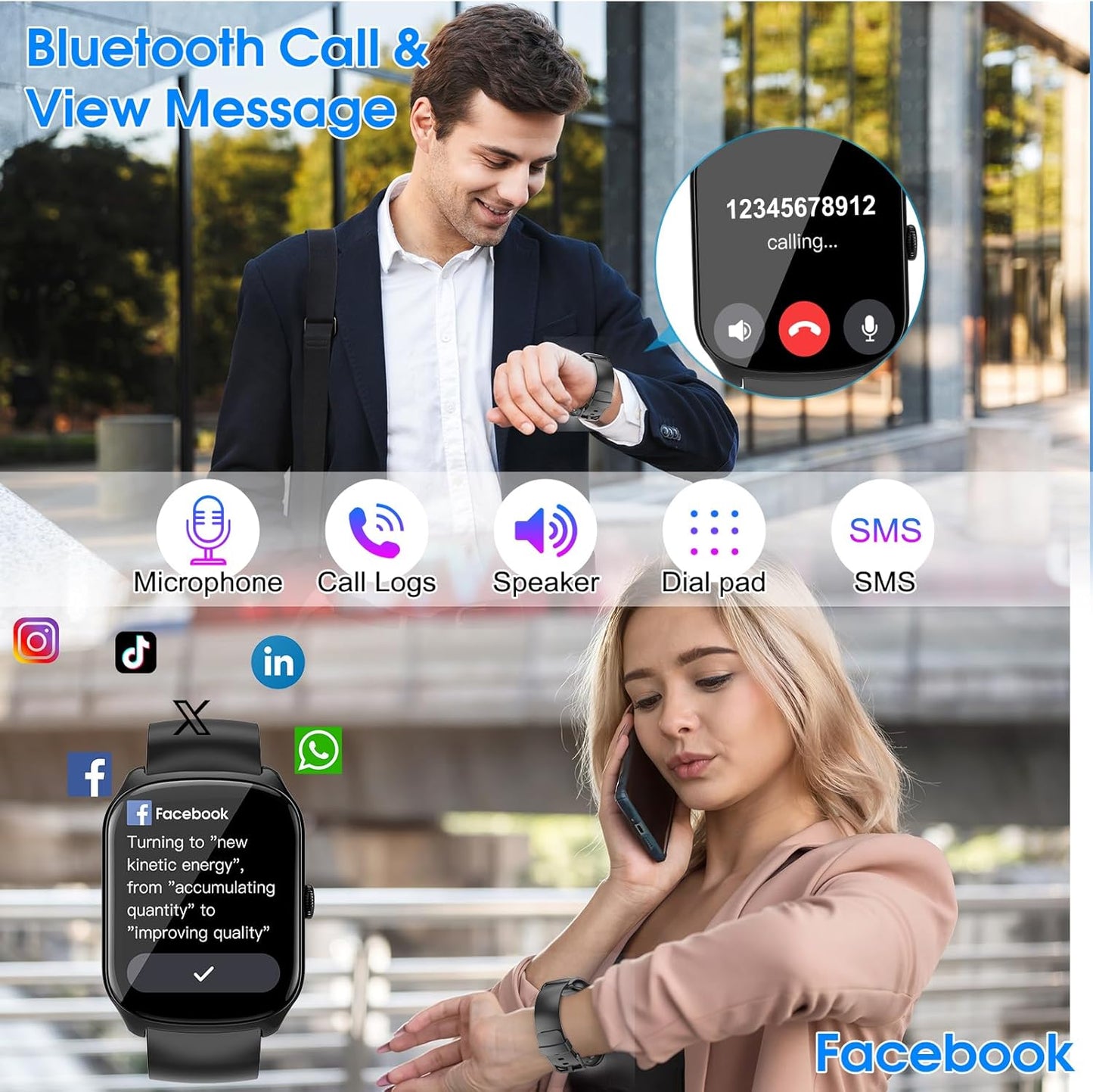 1.95"HD Smartwatch (Dial/Answer Calls), Heart Rate/Sleep Monitor, 112+ Sports Modes,IP68