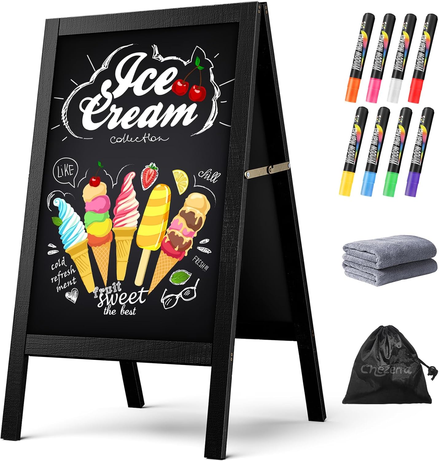 A Frame Chalkboard Sign, 40"x20" Extra Large Sidewalk, Wooden, Markers, Double-Sided Magnetic