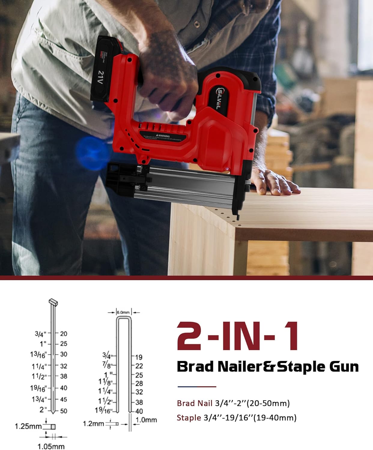 Cordless Brad Nailer, 20V 18GA Nail Gun, 2 Batteries, Single or Contact Firing