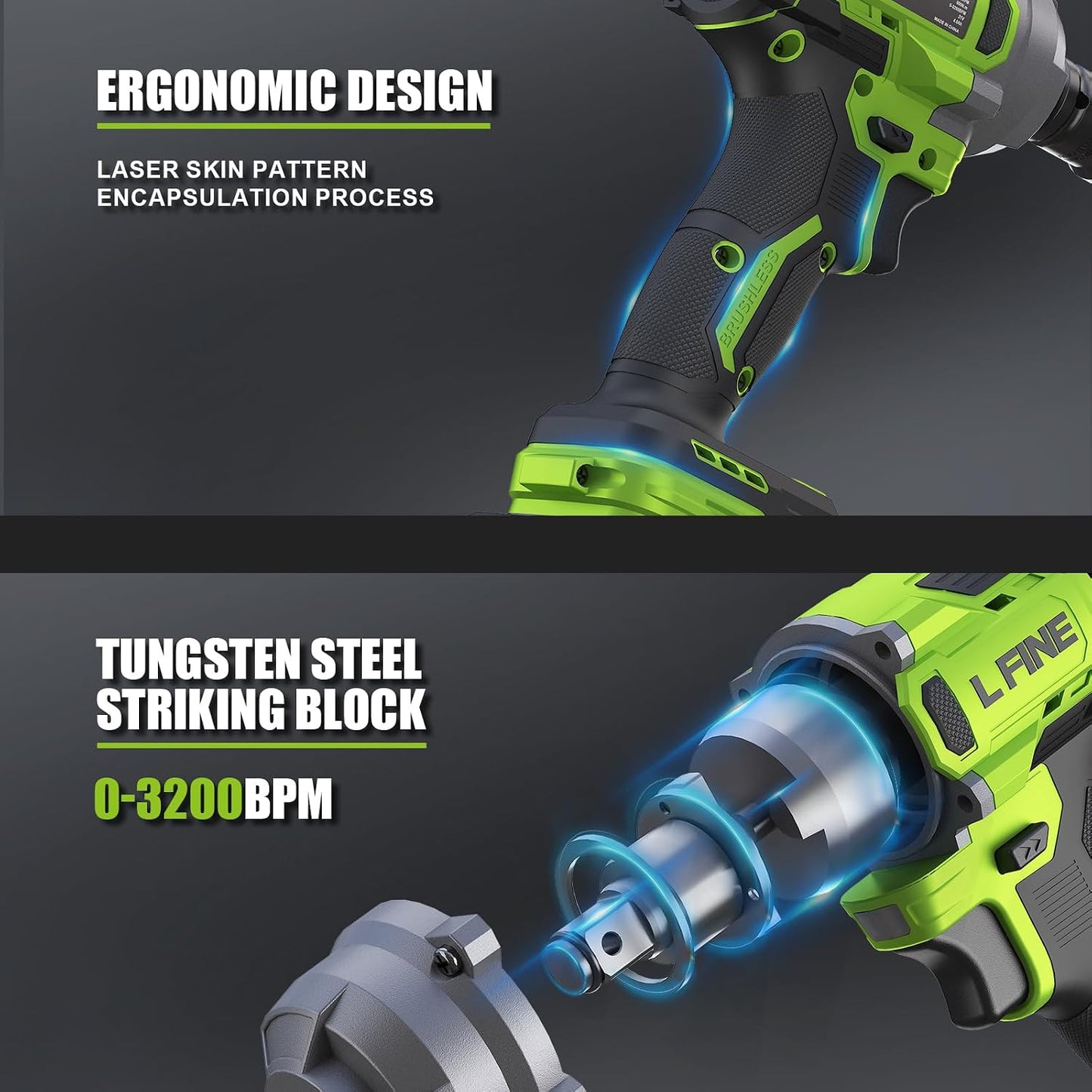 600N.m (405Ft-lbs) 1/2 In Cordless Impact Wrench, 3200RPM Brushless Motor, 2x4.0AhBattery, 5Sockets