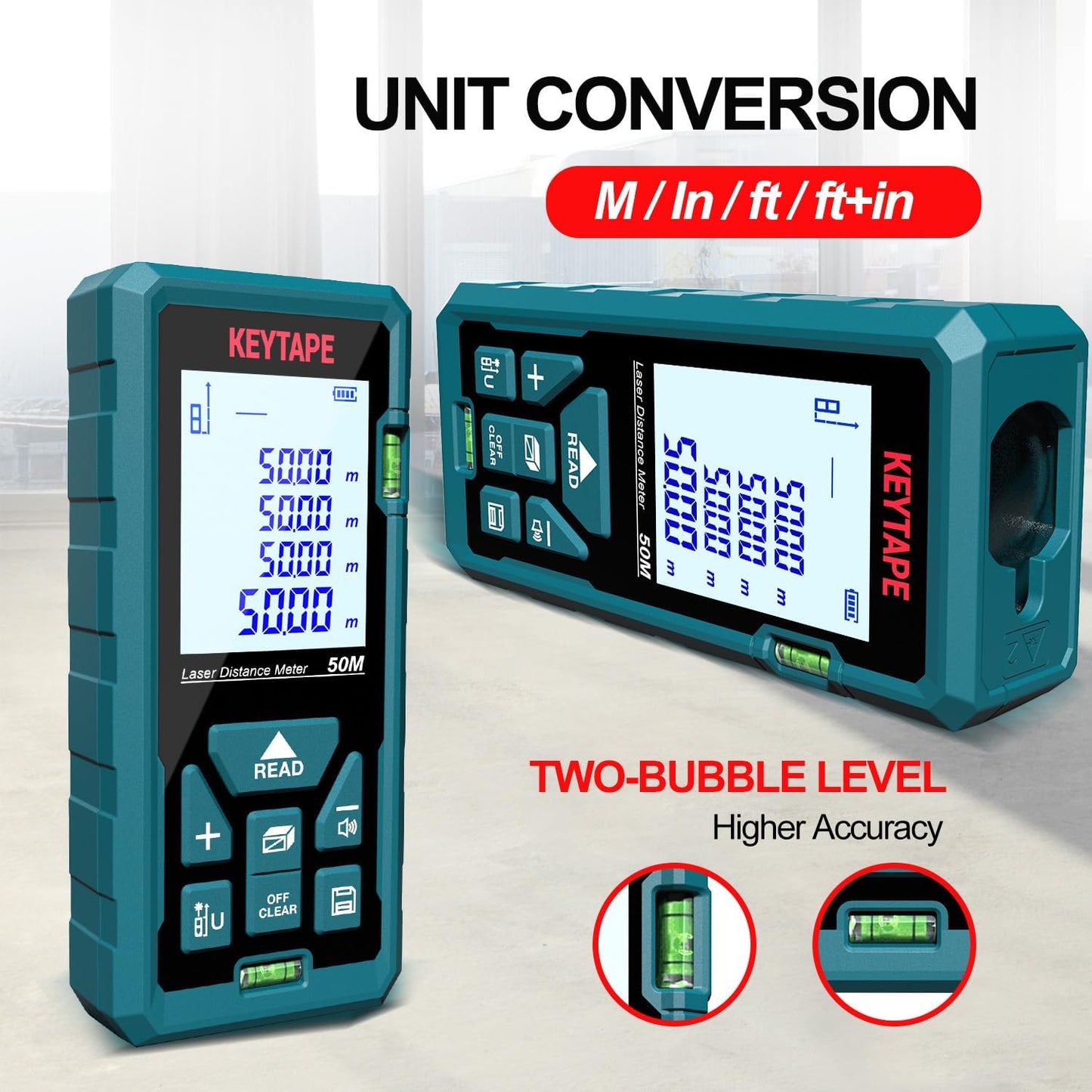 Laser Measure 328ft Real Time, Upgraded M/in/FT/FT+in Unit Switching Backlit LCD &amp; DT100