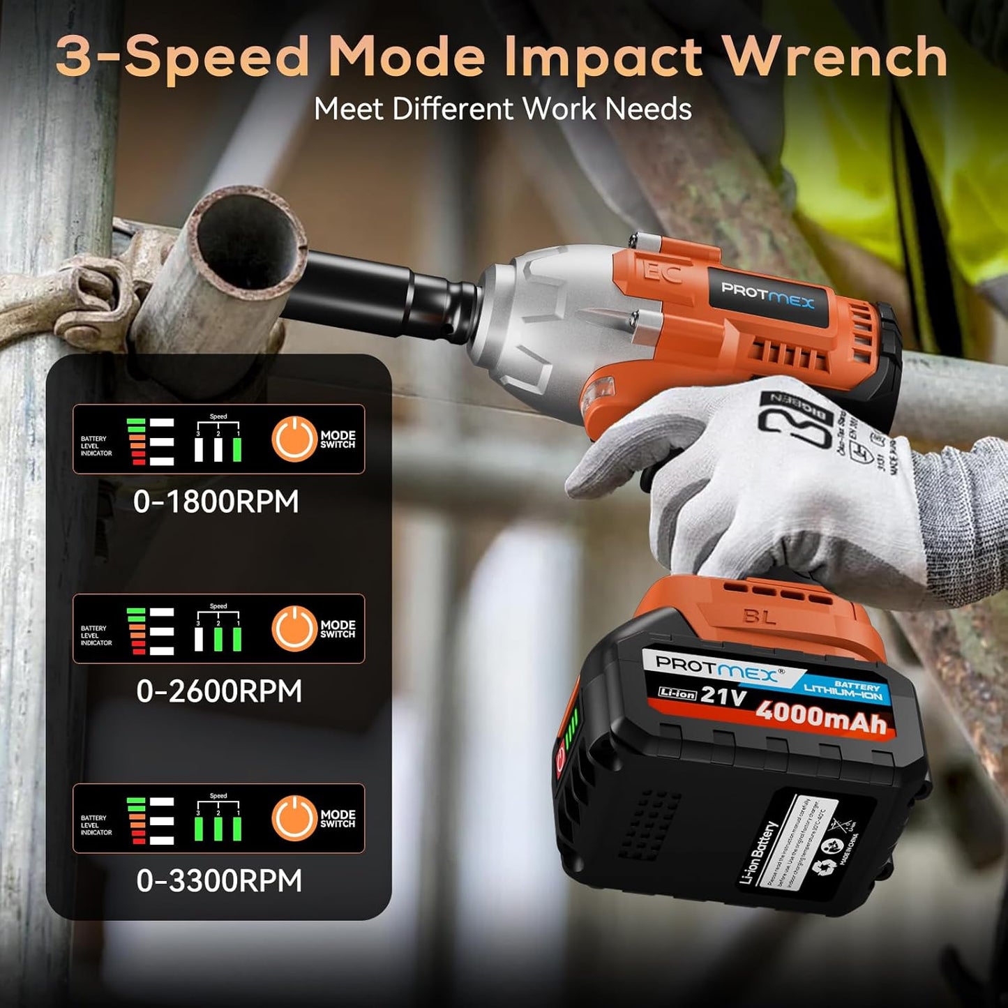21V Cordless Impact Wrench Drill, 665Ft-Ibs (900N.m) 1/2" 2x 4.0Ah Battery, Variable Speeds