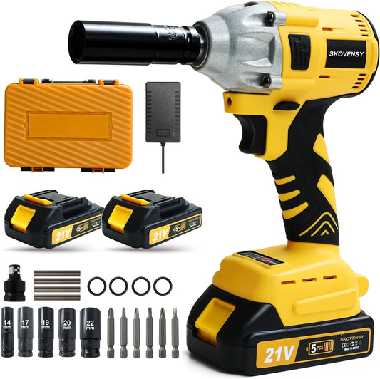 Cordless Impact Wrench 258Ft-lb(350N.m), 1/2 Impact Gun, 2 Batteries, Electric Impact Driver