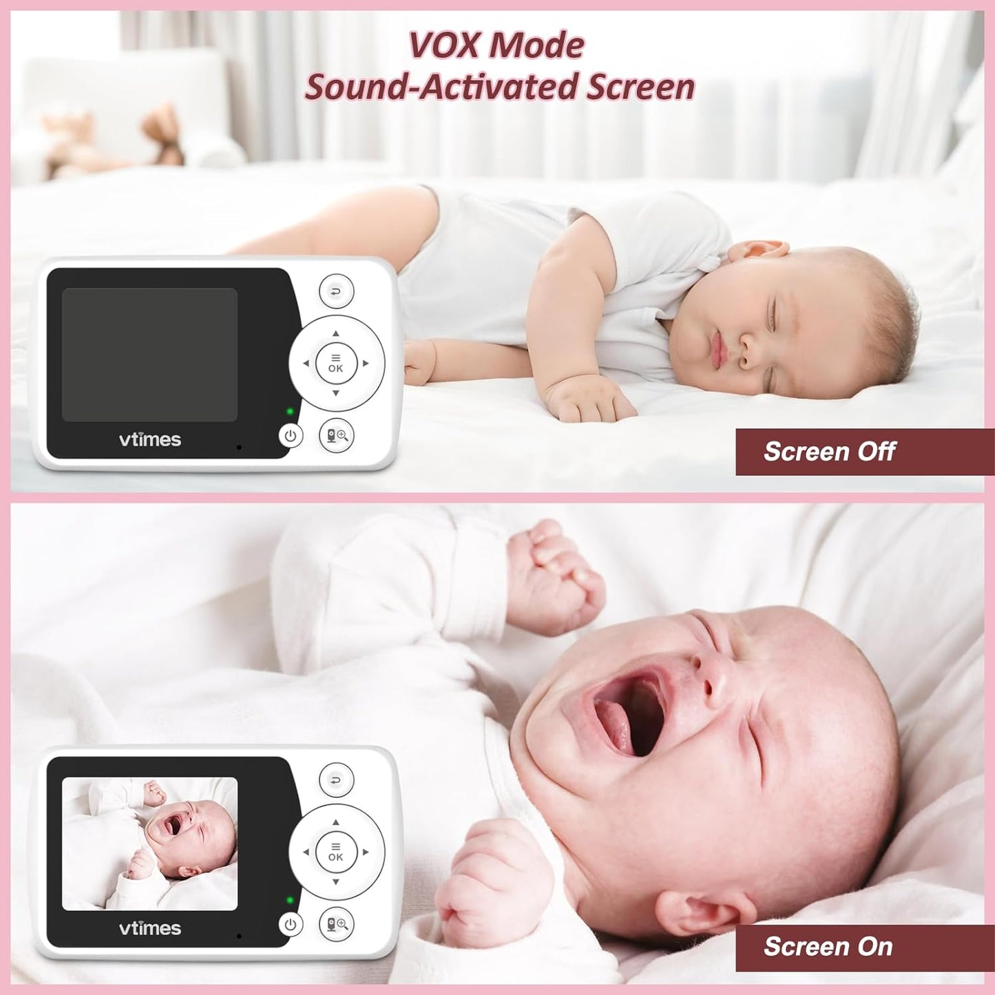 Baby Monitor, Audio, No WiFi Night Vision, VOX, PTZ Alarm & 1000ft Range, Ideal for Gifts