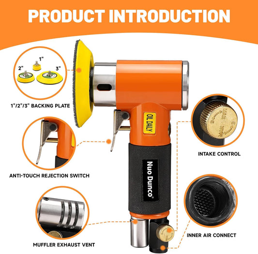 1/2/3 In Mini Random Orbital Air Pneumatic Sander Kit, Auto Body Work, 60Pcs 1"2"3" Hook&Loop