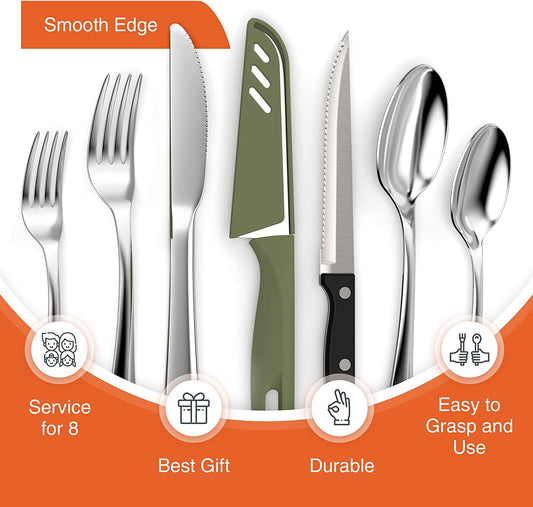 48 Piece Silverware Set, Service for 8, Knives, Fork & Spoon, Dishwasher Safe