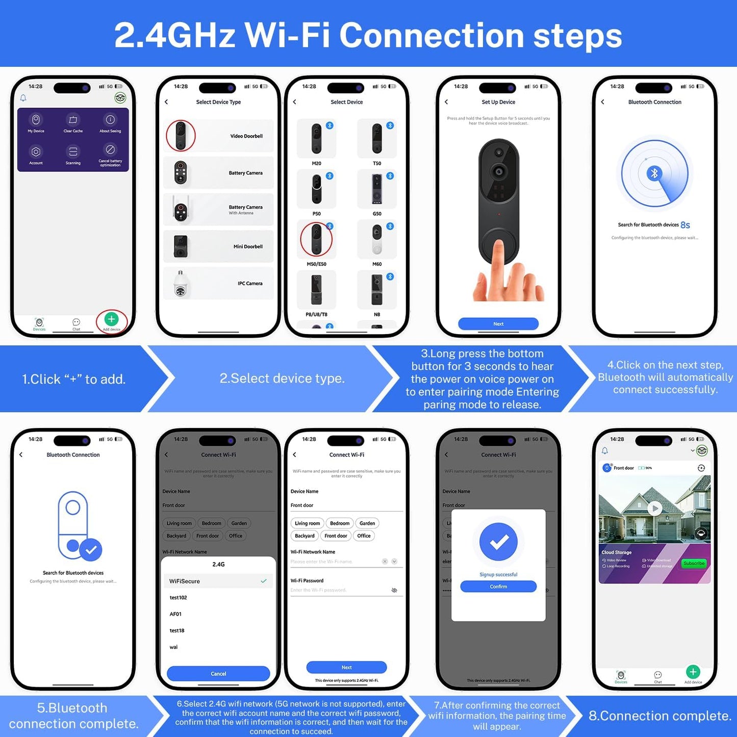 Smart Video Doorbell Camera Wireless, AI Human Detection, Night Vision, 2-Way Talk, Battery Powered