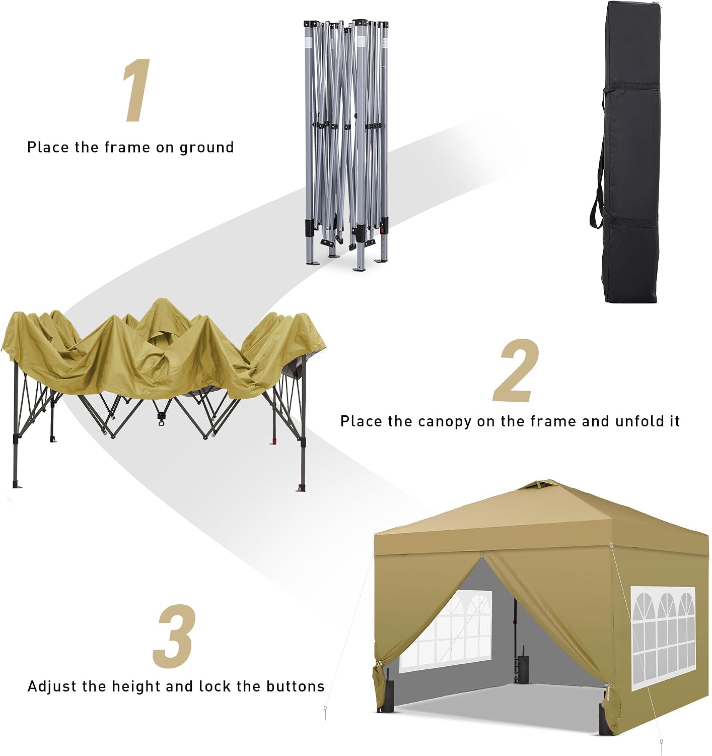 10'x10' Pop Up Canopy Tent, Portable Gazebo, Easy Up Outdoor Canopy, Brown