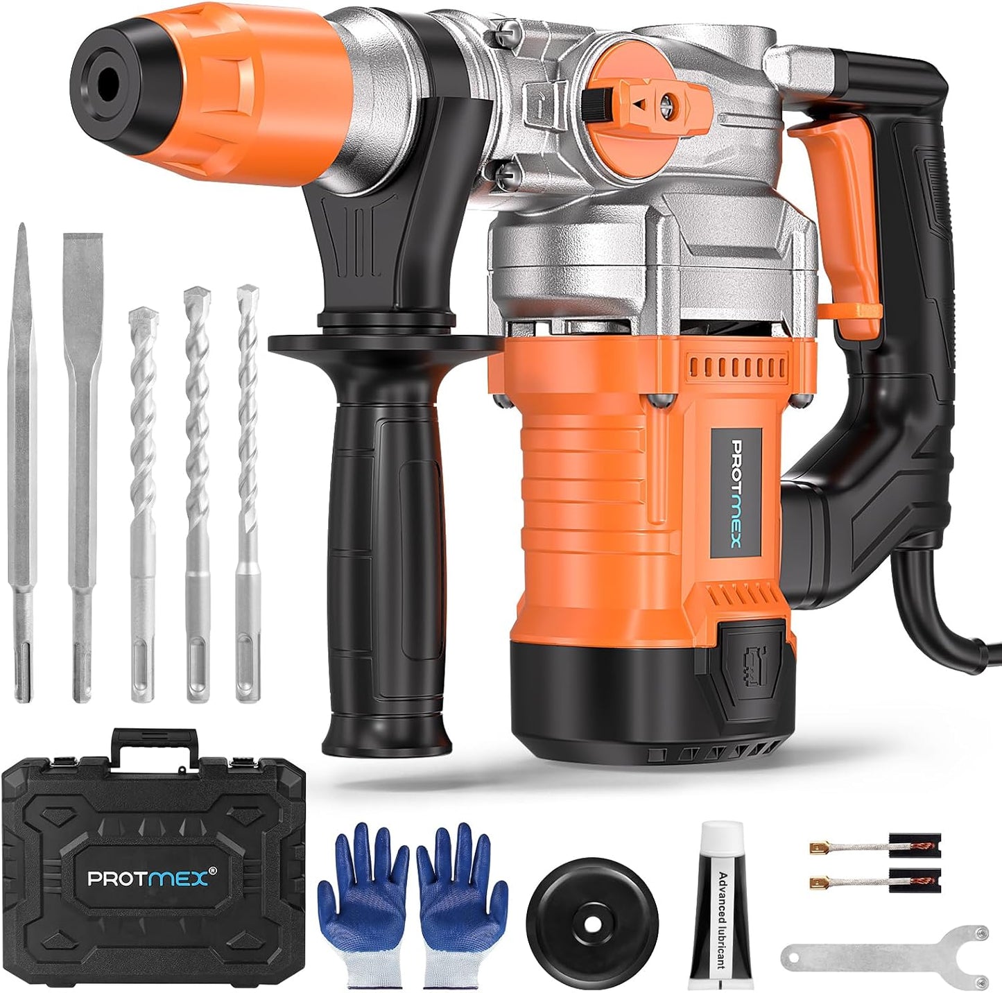 1-1/4 In SDS-Plus 13 Amp Heavy Duty Rotary Hammer Drill, Safety Clutch 3 Functions,VibrationControl