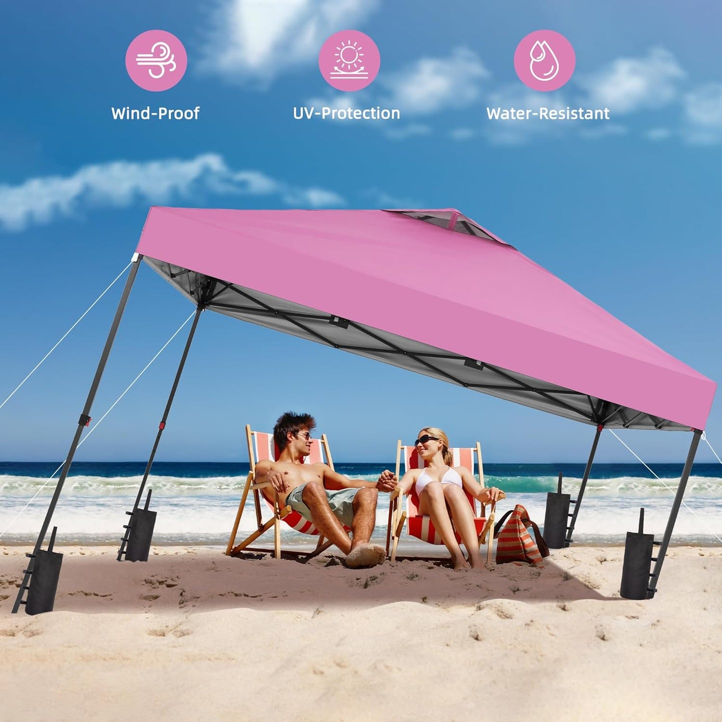 10x10FT Pop-Up Canopy Tent, 4-Side Walls &amp; Vented Top, Portable Outdoor, Pink.