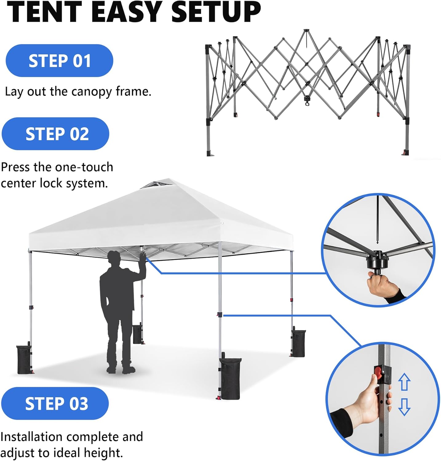 10x10ft Pop Up Canopy Tent, Heavy Duty 1-Person One Push Setup, Portable Outdoor Shelter