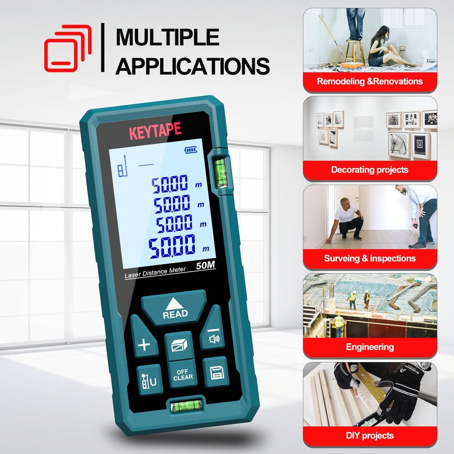 Laser Measure 328ft Real Time, Upgraded M/in/FT/FT+in Unit Switching Backlit LCD &amp; DT100