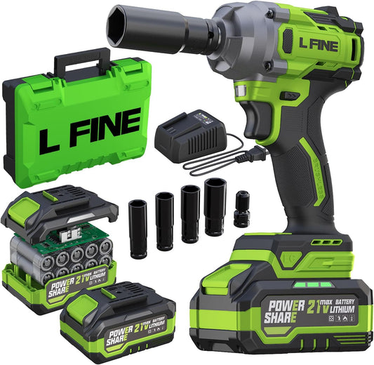 600N.m (405Ft-lbs) 1/2 In Cordless Impact Wrench, 3200RPM Brushless Motor, 2x4.0AhBattery, 5Sockets