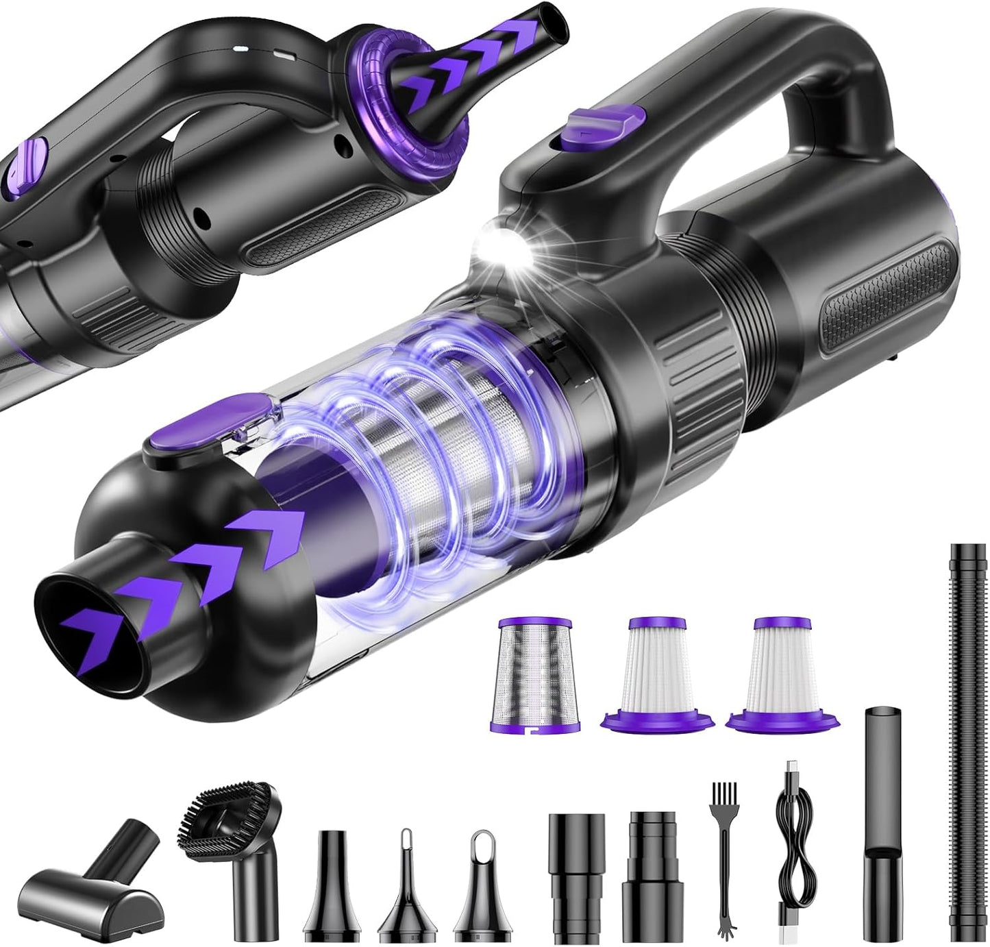 Vacuum Cordless, 20000Pa, 130W Brushless Motor LED Light, 7800mAh Battery, Multi-Nozzles