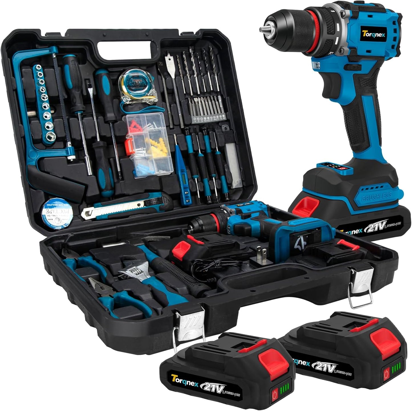 21V Cordless Brushless Drill Tool Set, 2-Pack 2Ah Batteries for Home Renovation, Gardening Tools