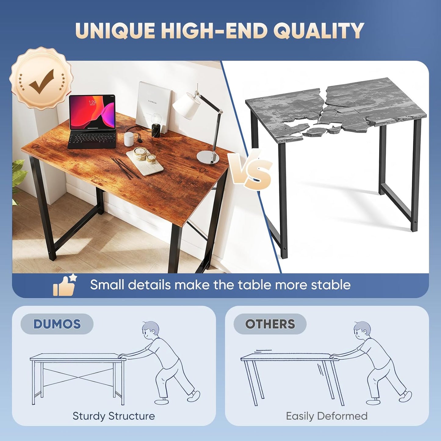 32 inch Small Computer Desk for Home Office, X-Shaped Reinforcement, Rust