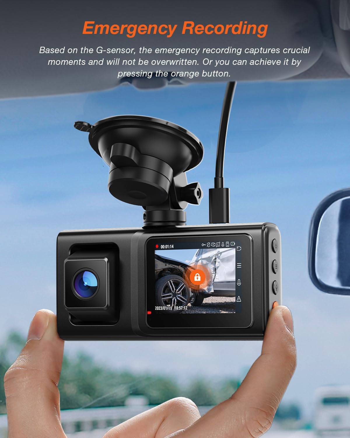 2K 1080P, 3 Channel Dash Cam, Infrared Night Vision, Accident Record, Loop Recording, Parking Mode