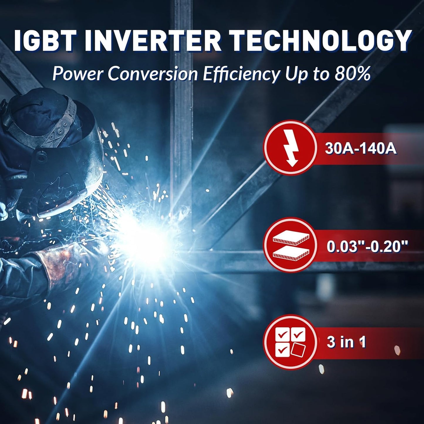 140A MIG Welder, 3 in 1 Welder FLUX MIG/ARC/Lift TIG Multi-Process, 110V, Flux Core, Welding Gun