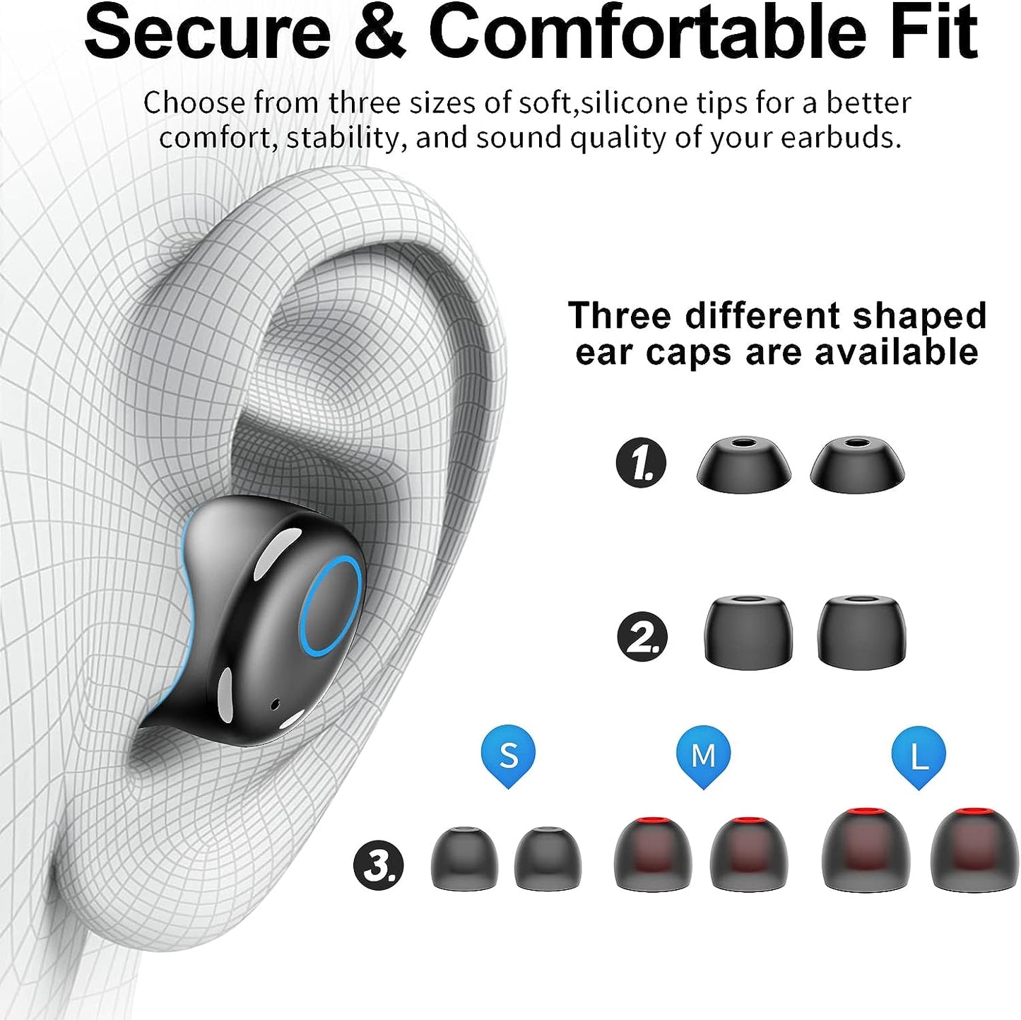 Wireless Earbuds, S8 Deep Bass, 38H Playtime IPX8 Waterproof Call Clear, Microphone