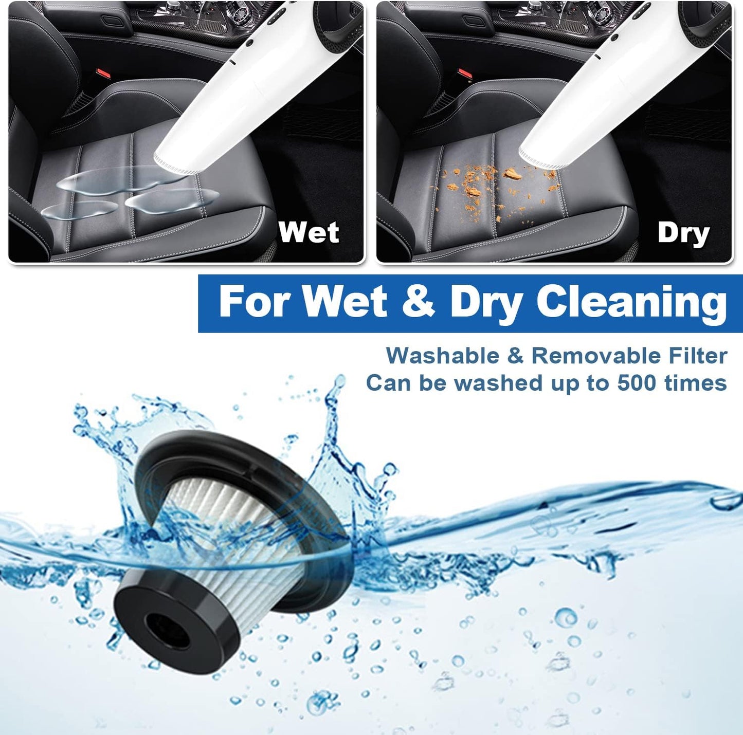 DC 12V Car Vacuum Cleaner, Handheld 12000Pa Wet and Dry Strong Suction Only for Car