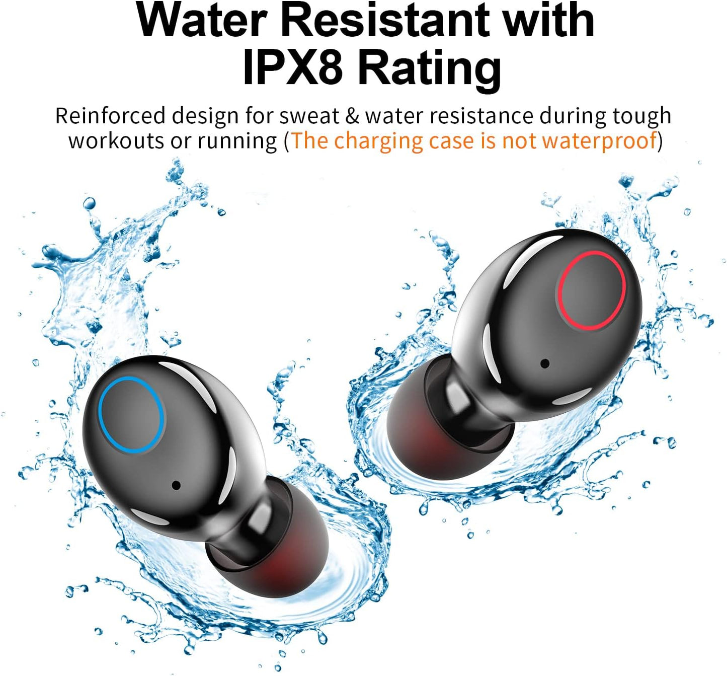 Wireless Earbuds, S8 Deep Bass, 38H Playtime IPX8 Waterproof Call Clear, Microphone
