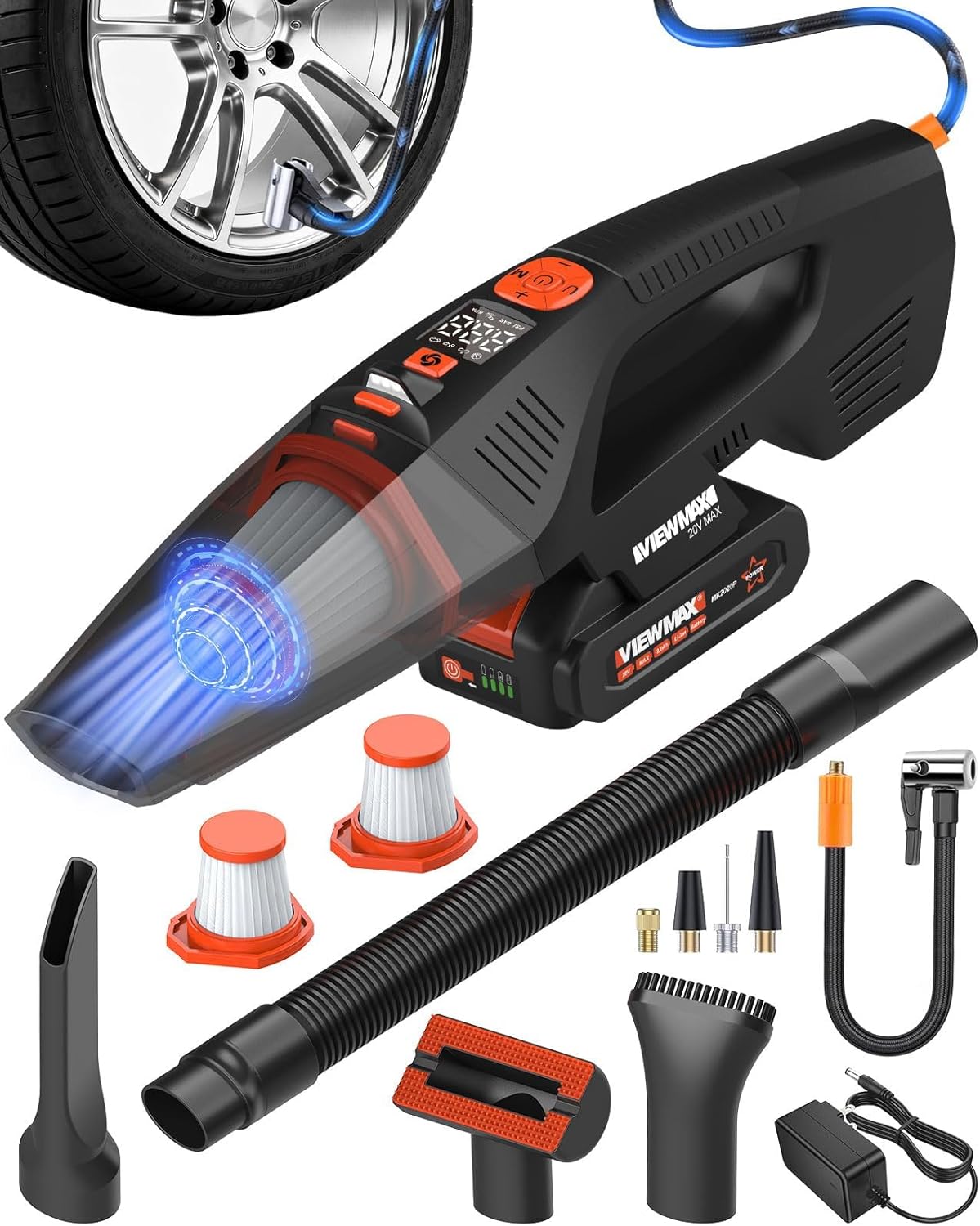 2-in-1 - 20V Cordless Handheld Vacuum Cleaner &amp; 150PSI Air Pump, 18000Pa Suction