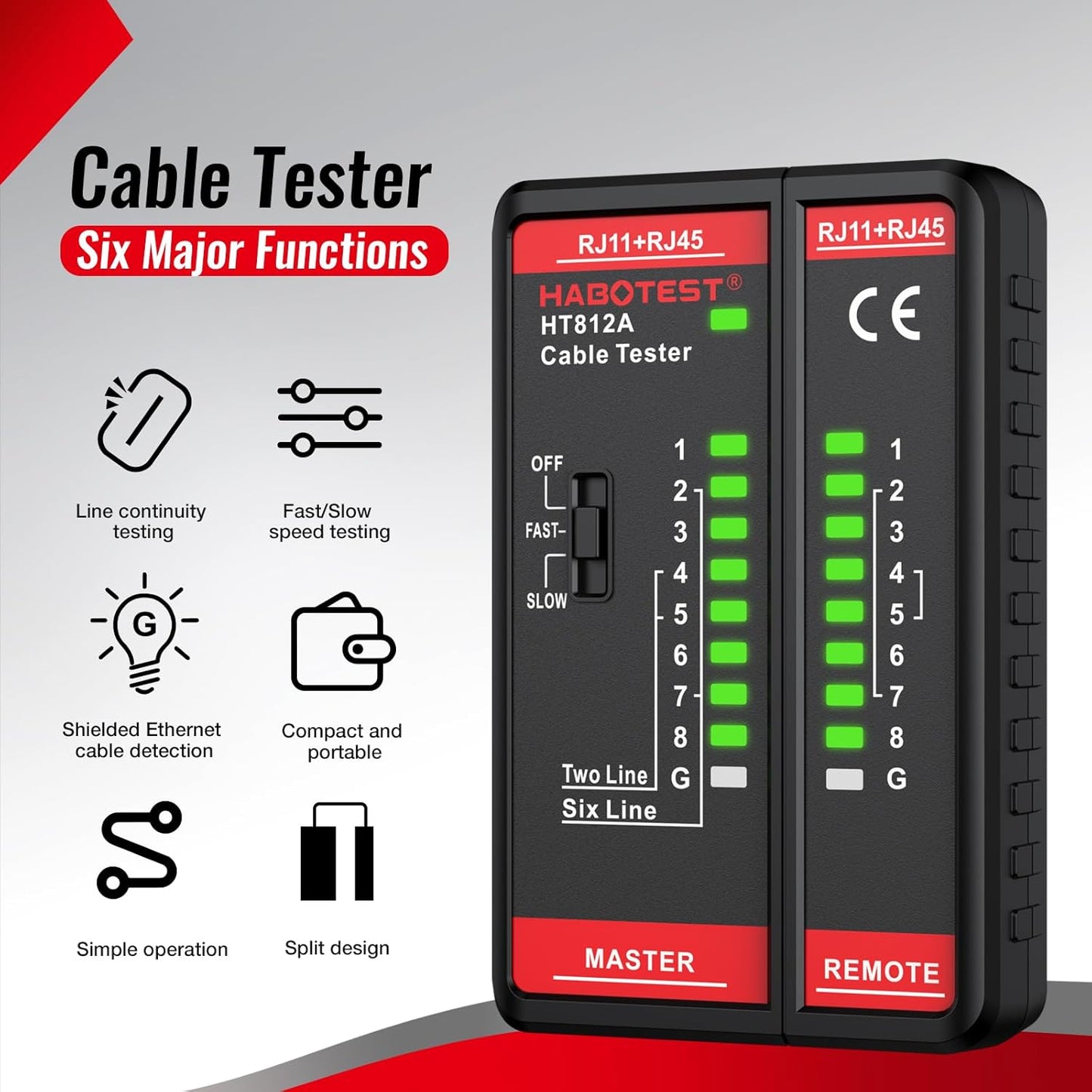 Network Cable Tester RJ45 RJ11 Port, Ethernet Cable Tester, Speaker, Coax, CAT5/CAT5E/CAT6/CAT6A