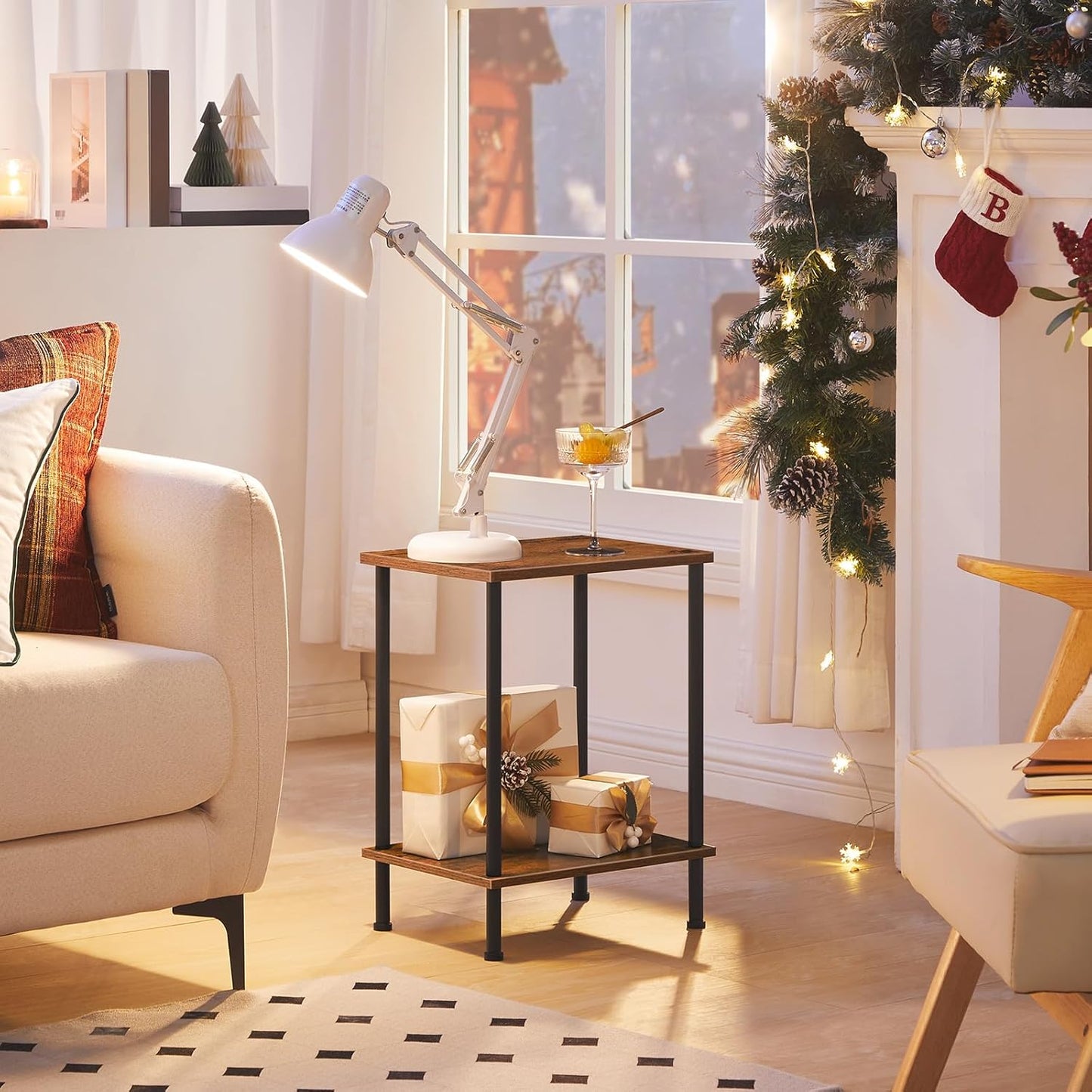 End Tables Set of 2, Nightstand, 2-Layer Storage Shelves, Sofa Table for Small Spaces, Rustic Brown