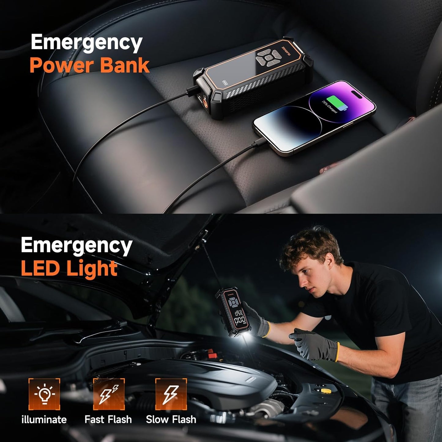 Cordless Tire Inflator, 150PSI Dual Power - 6000mAh &amp; 12V DC, LED &amp; Digital Pressure Gauge