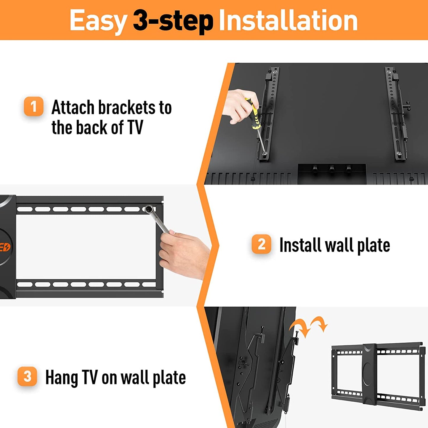 TV Wall Mount 37-75 Inch TVs, Holds up to 120 lbs, Universal, Adjustable Tilt, Fits 8"-24" Studs