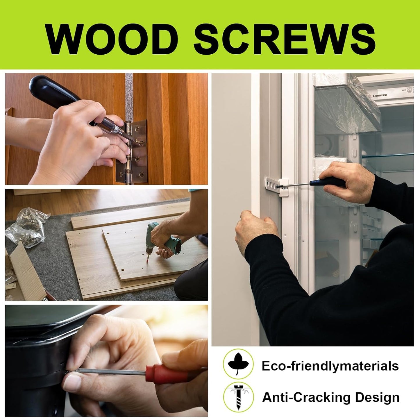 #4 Flat Head Small Wood Screws kit 420Pcs,Phillips Short Screw, Carbon Steel, 20pcs M6 ScrewAnchors