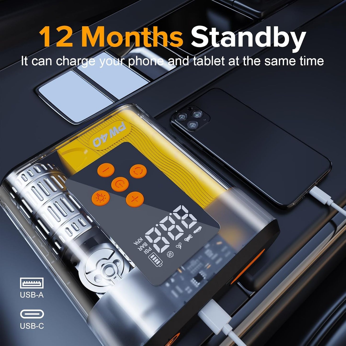 Jump Starter, Air Compressor, 4000A Peak Car Battery Charger, 200 PSI Tire Inflator,Up to 9.0L Gas