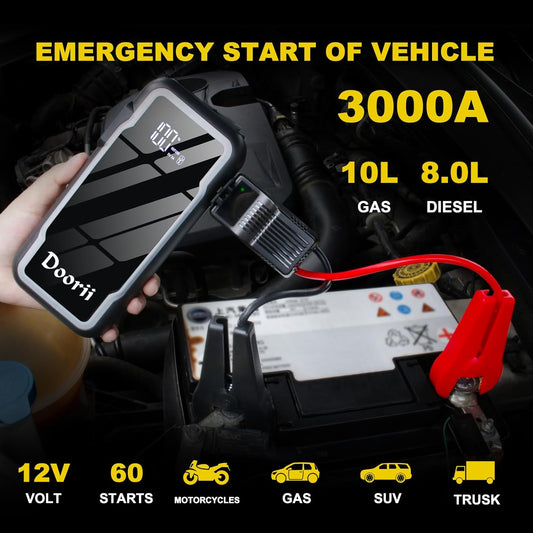 3000A Car Jump Starter Battery(up to 10L Gas & 8L Diesel Engines), 12V Lithium Battery Booster
