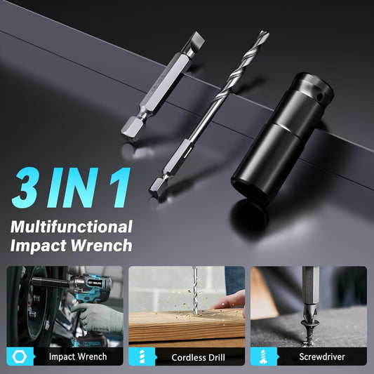 650N.m/480Ft-lbs Brushless Impact Wrench,1/2" Cordless, 2x4.0Ah Battery & 6 Sockets, 3300RPM