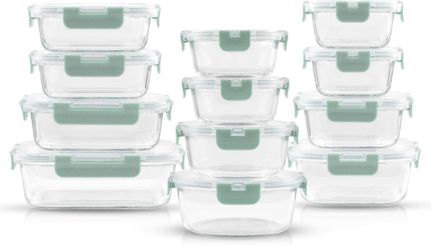 12 Airtight, Freezer Safe Food Storage Glass Containers and 12 Lids