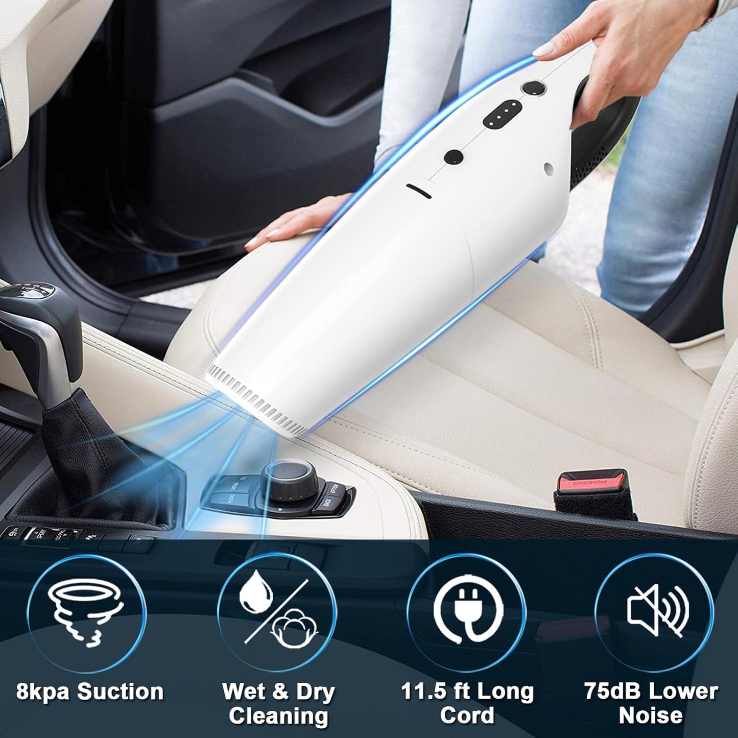 DC 12V Car Vacuum Cleaner, Handheld 12000Pa Wet and Dry Strong Suction Only for Car