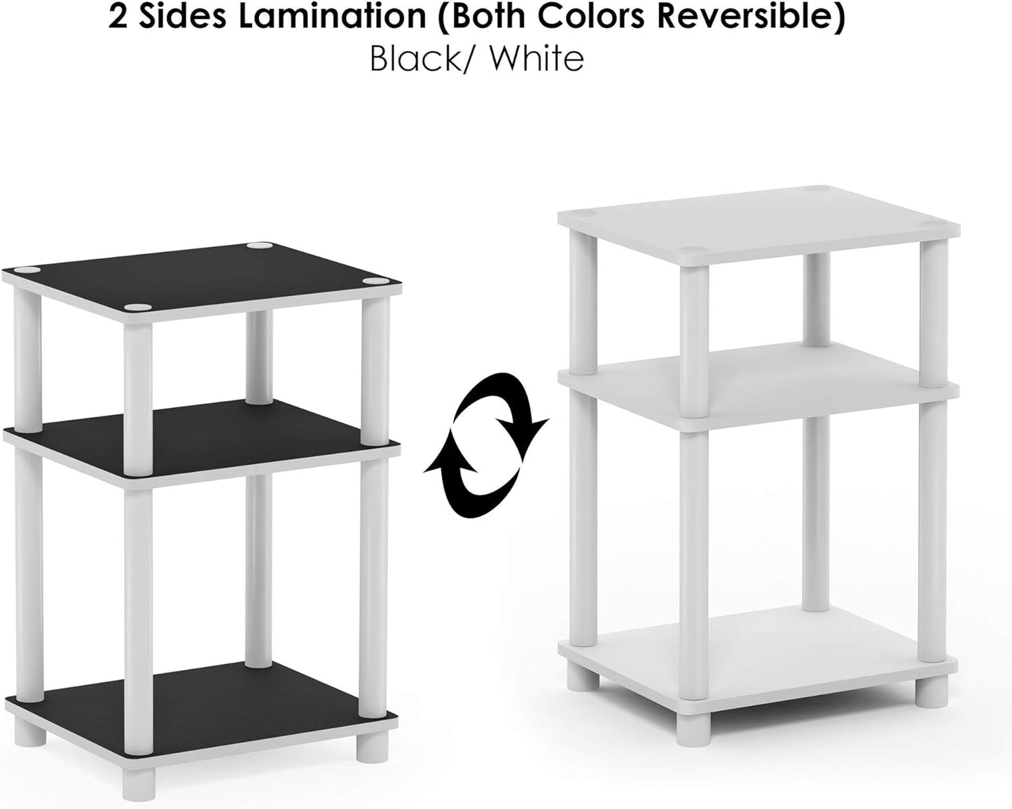 3-Tier Turn-N-Tube End / Side Table / Night Stand / Bedside Table, Plastic Poles, 2-Pack
