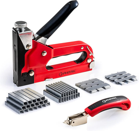 4 in 1 Stapler Gun with 6000 Staples, Remover, Manual Brad Nailer Power Adjustment