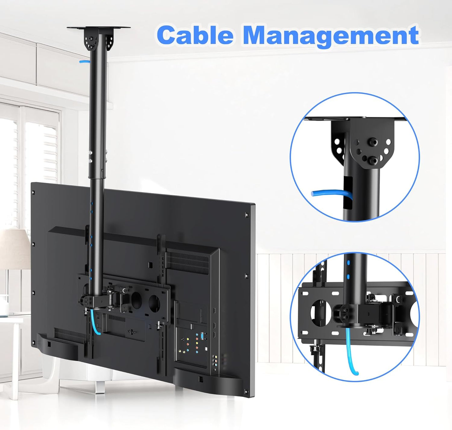 Ceiling TV Mount for Most 26 to 65 In Flat Curved TV, Swivel Tilt Height Adjustable, VESA 400x400mm