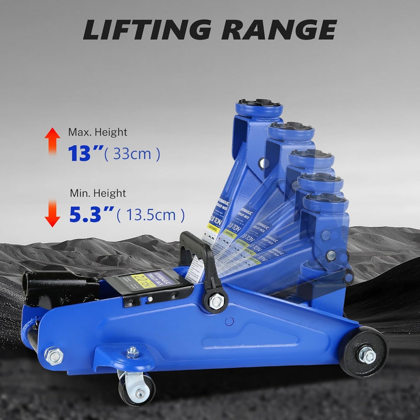 2 Ton Low Profile Floor Jack, Tire Kit, Gloves &amp; Bag, Steel jack, 5.3"-13" lift Overload valve