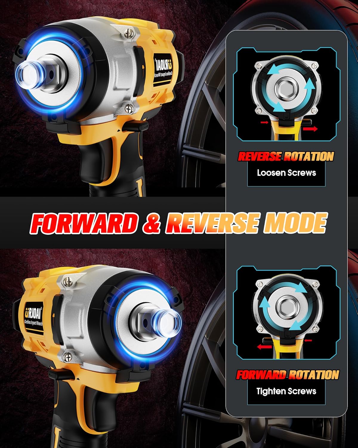 Cordless Impact Wrench 590Ft-lbs (800N.m) Brushless 1/2 in, 3300RPM High Torque, 2x 4.0Ah Battery