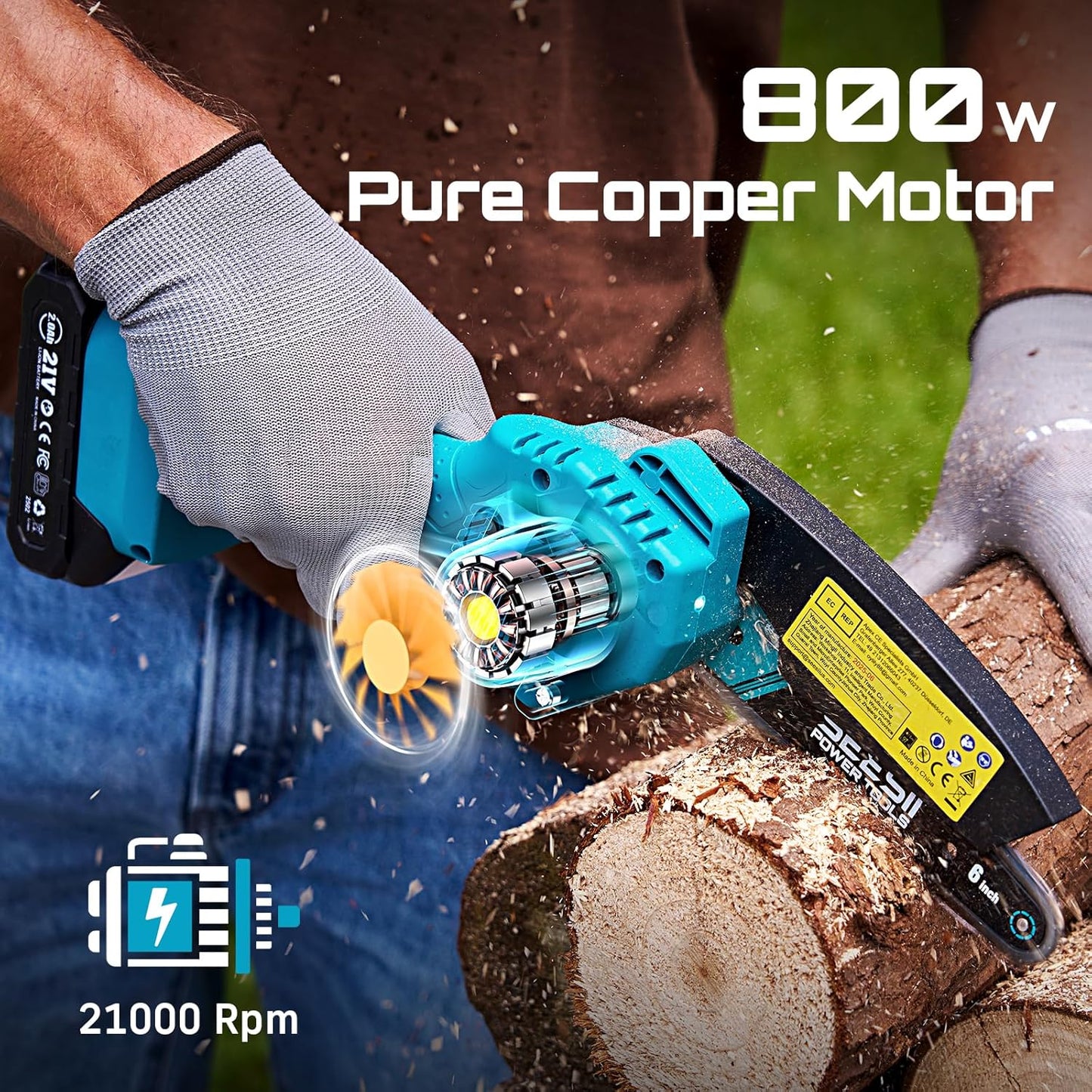 Mini Chainsaw, 6-inch Mini Chainsaw Cordless, Handheld Electric Power Chain Saw with 2 Batteries