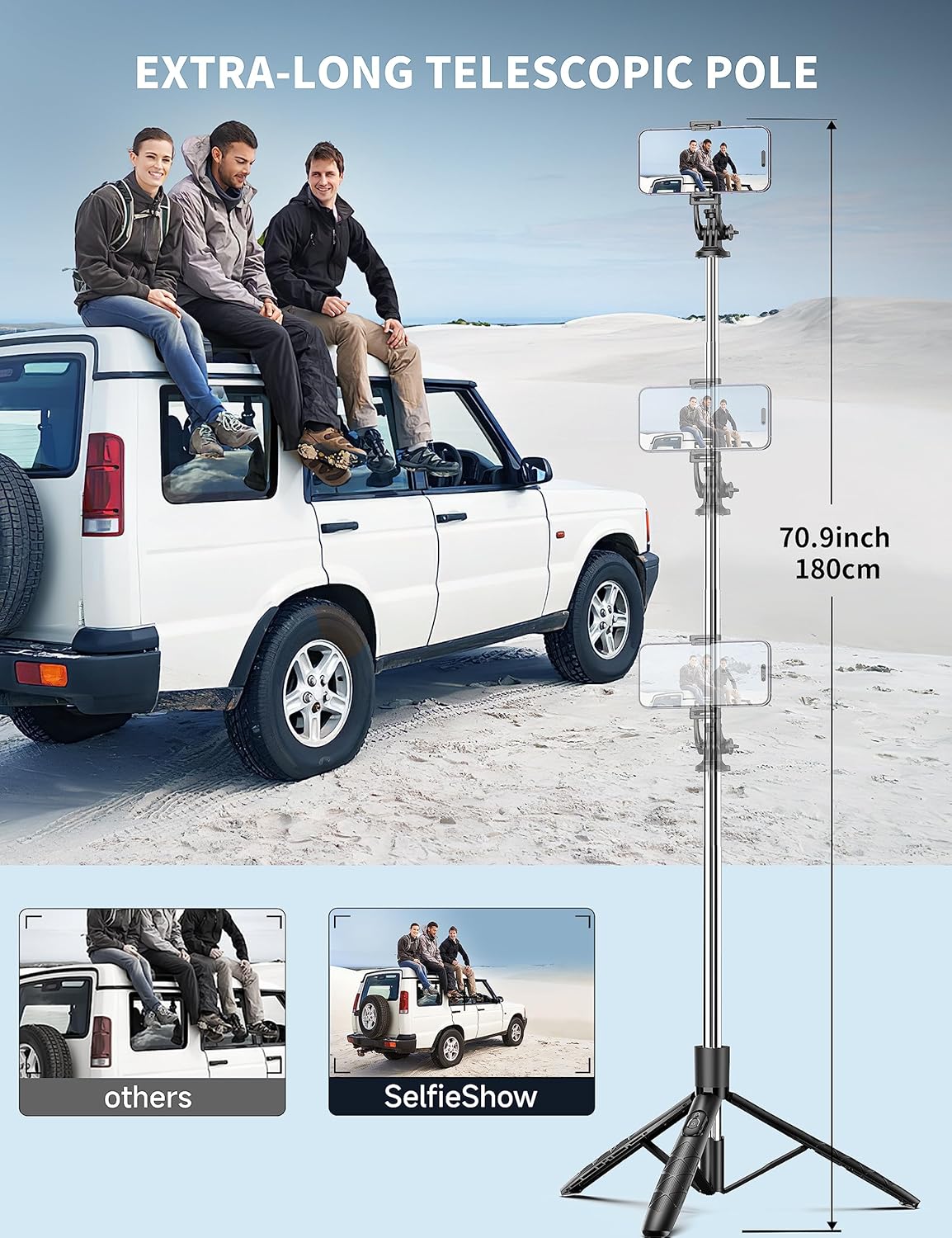 71" Phone Tripod &amp; Selfie Stick, Extendable,&nbsp; Wireless Remote, 360° Rotation