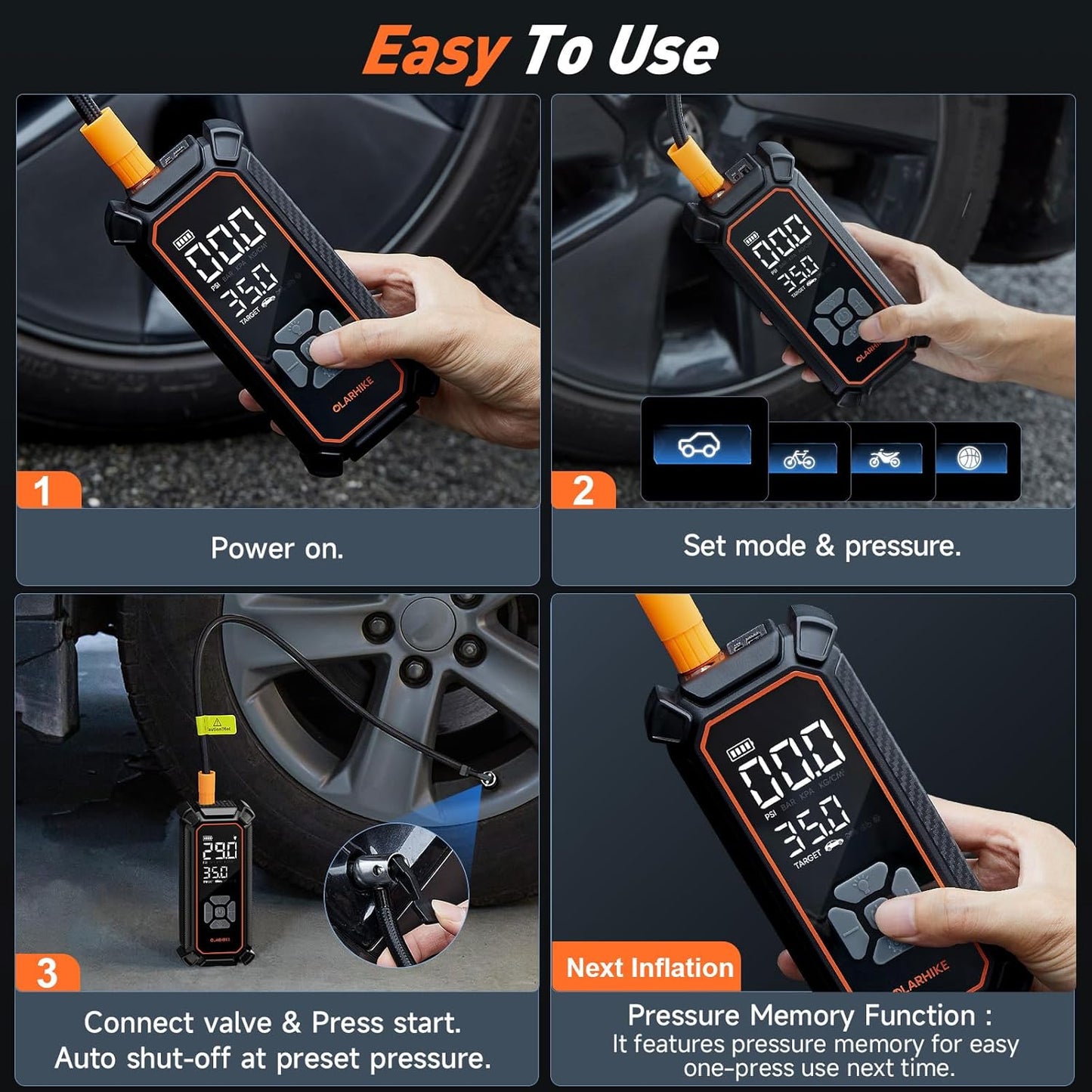Cordless Tire Inflator, 150PSI Dual Power - 6000mAh &amp; 12V DC, LED &amp; Digital Pressure Gauge