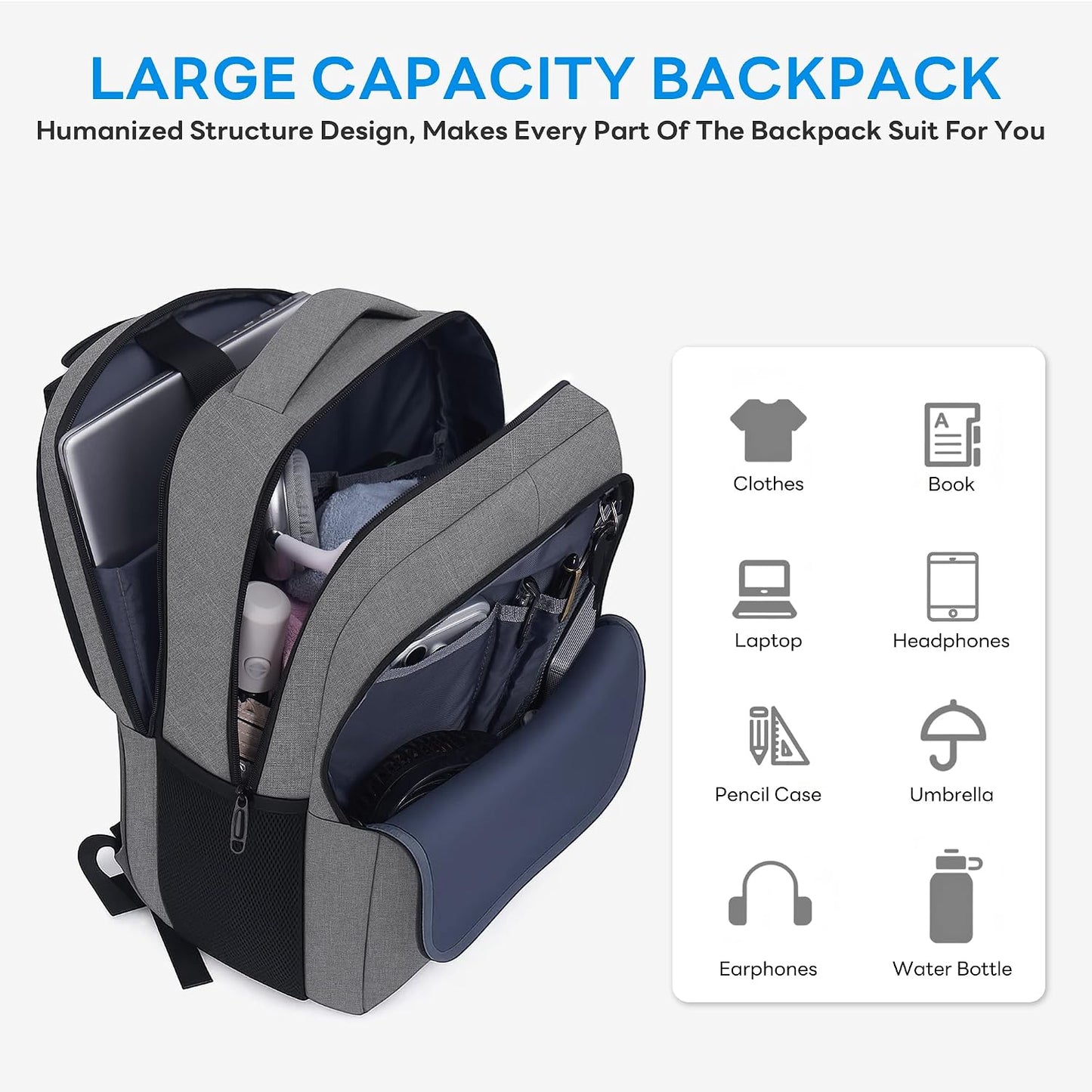 17 Inch Travel Laptop Backpack, Anti Theft &amp; USB Charging Port, Water Resistant Durable