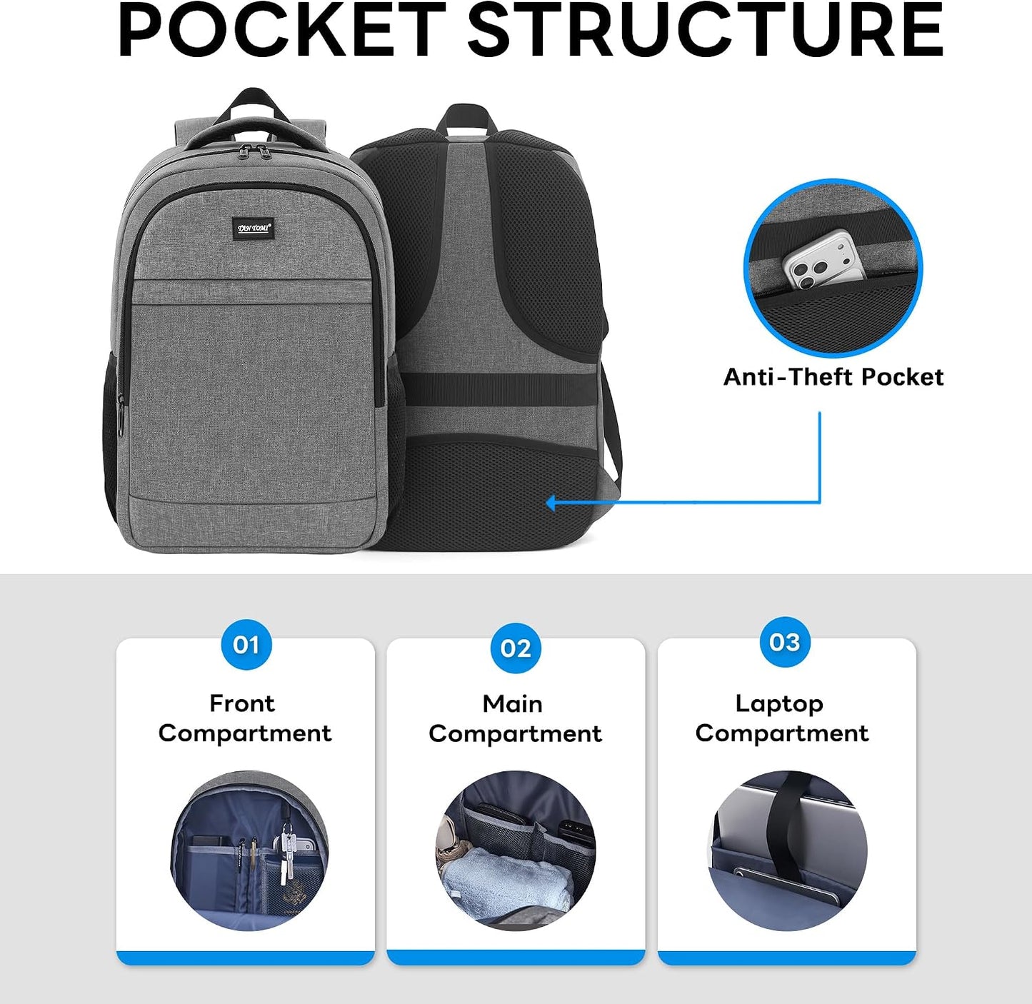 17 Inch Travel Laptop Backpack, Anti Theft &amp; USB Charging Port, Water Resistant Durable