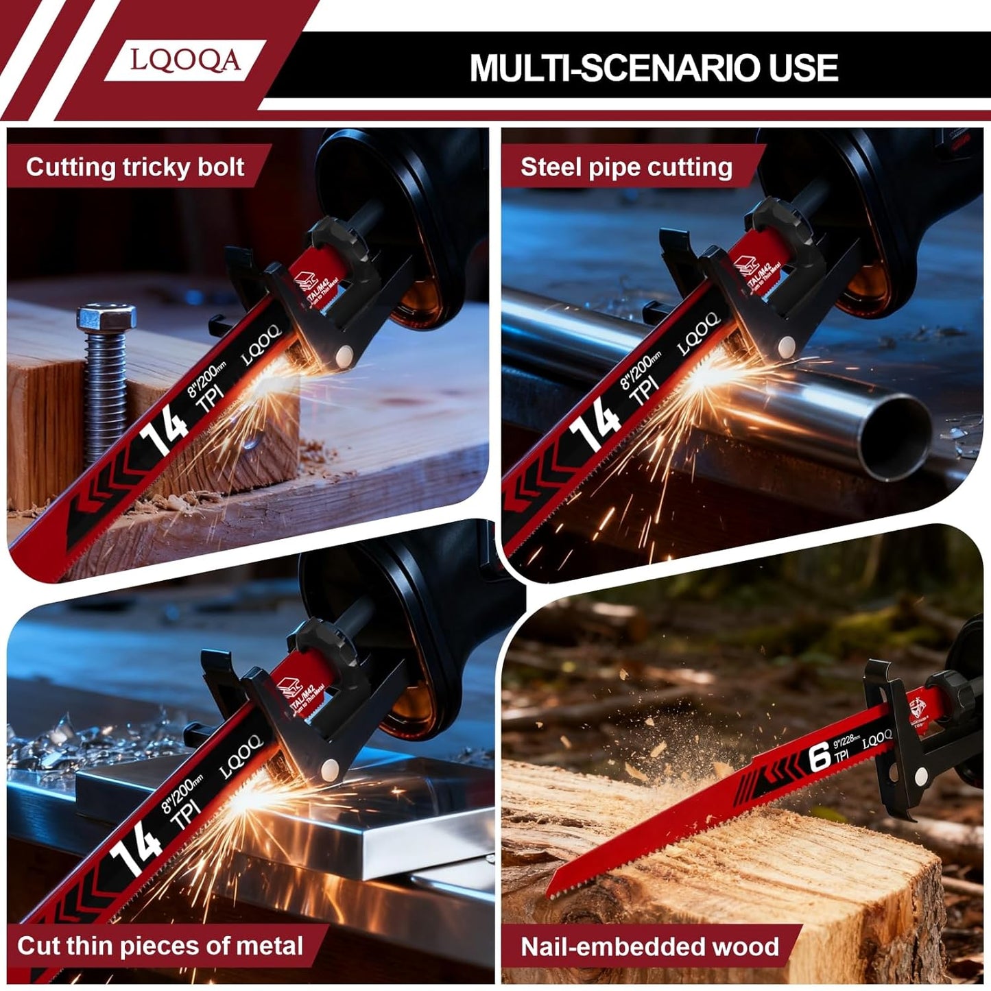 12Pcs Bi-Metal Reciprocating Saw Blades，6, 8 &amp; 9In Wood &amp; Metal Cutting Saw Blades，Pruning Blades