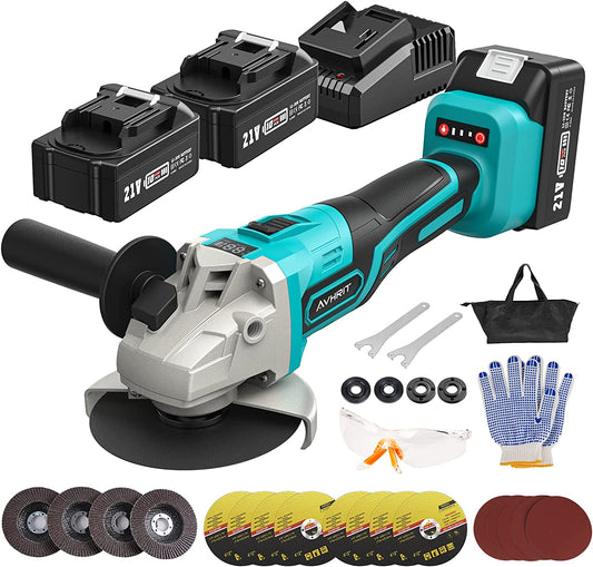 21V Cordless Angle Grinder, 2 X 4.0Ah Batteries, Fast Charger,9000RPM Brushless, 4-1/2''