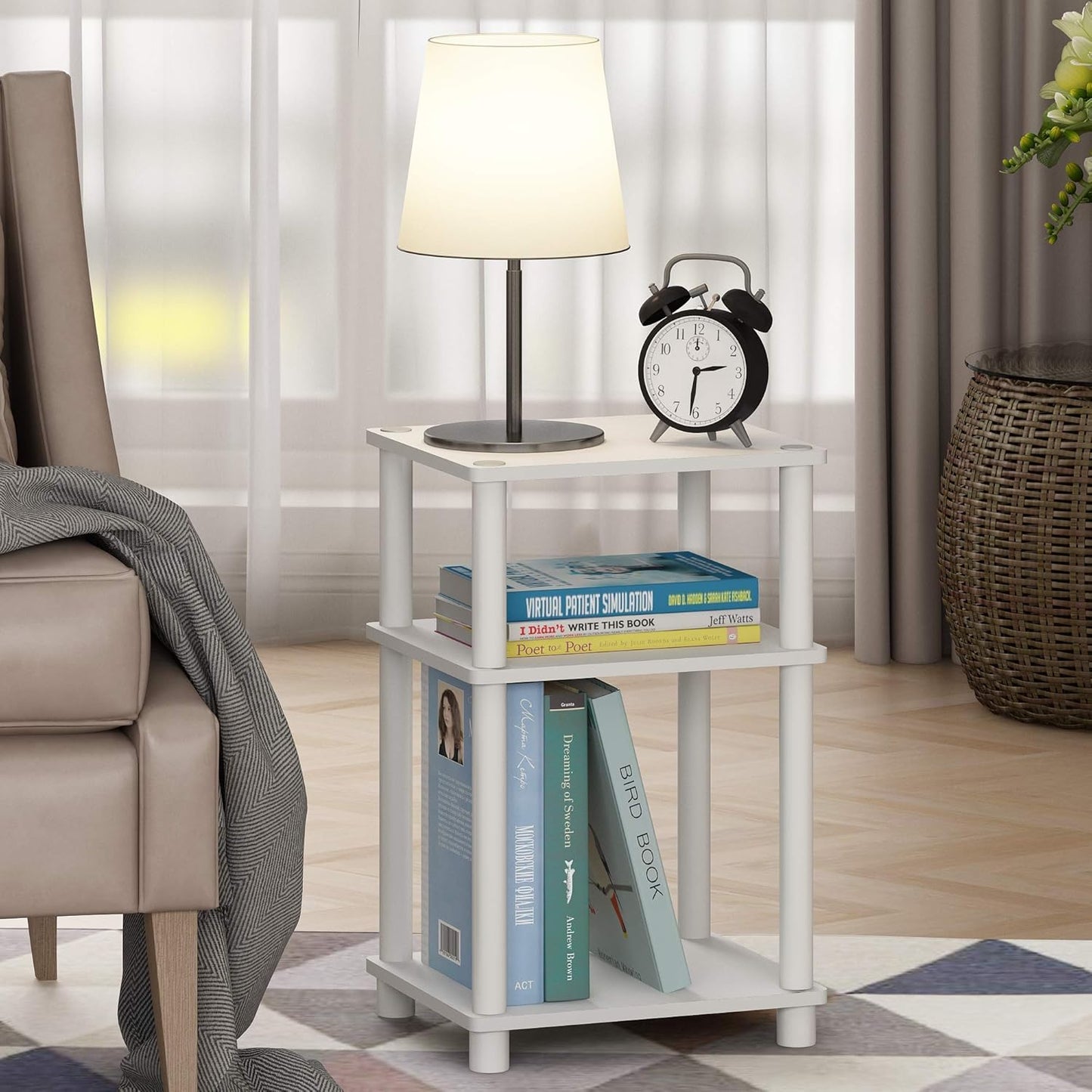 3-Tier Turn-N-Tube End / Side Table / Night Stand / Bedside Table, Plastic Poles, 2-Pack